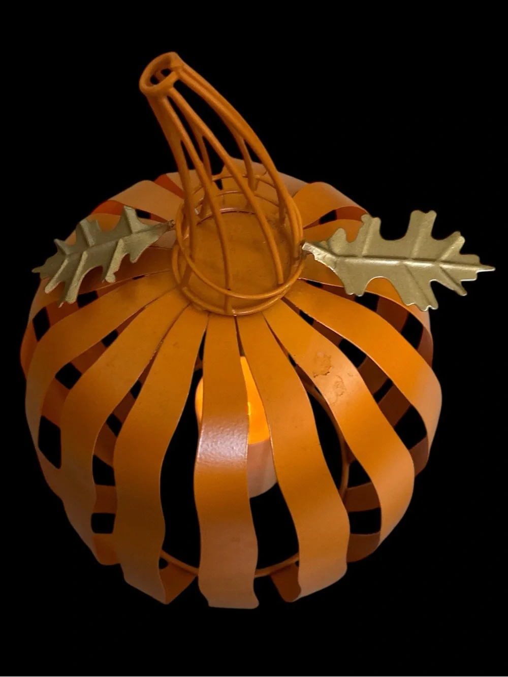 Orange Metal Pumpkin Lantern - Fall Home Accent